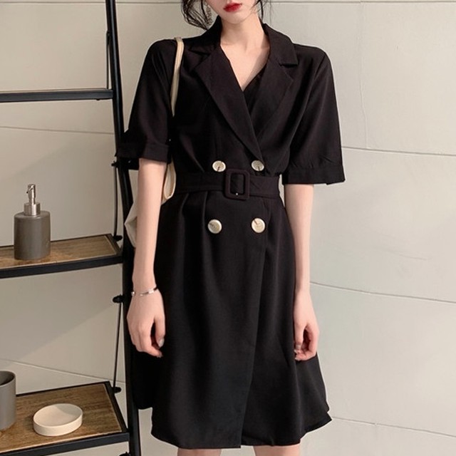 トレンチデザイン ワンピース 2色 開襟 オープンカラー 半袖 膝丈ワンピース フレアシルエット ベルト ウエストマーク 脚長効果 トレンチワンピース 大人可愛い 上品 きれいめ お出かけ デート 春 夏 新作 Canzone カンツォーネ