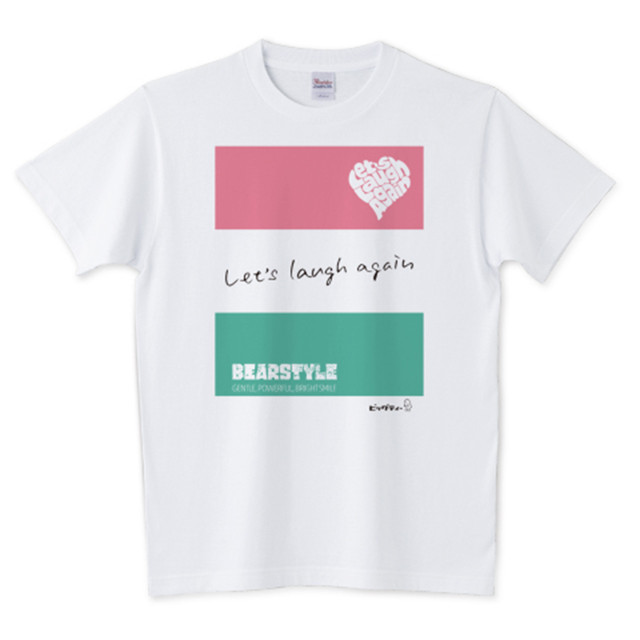 <新サイズ>Let's Laugh Again2 Tシャツ 「さあ、笑おう!」:ピンク×グリーン