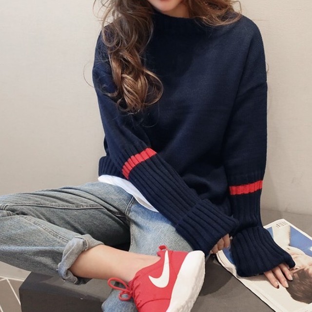 【即納】stripe casual knit