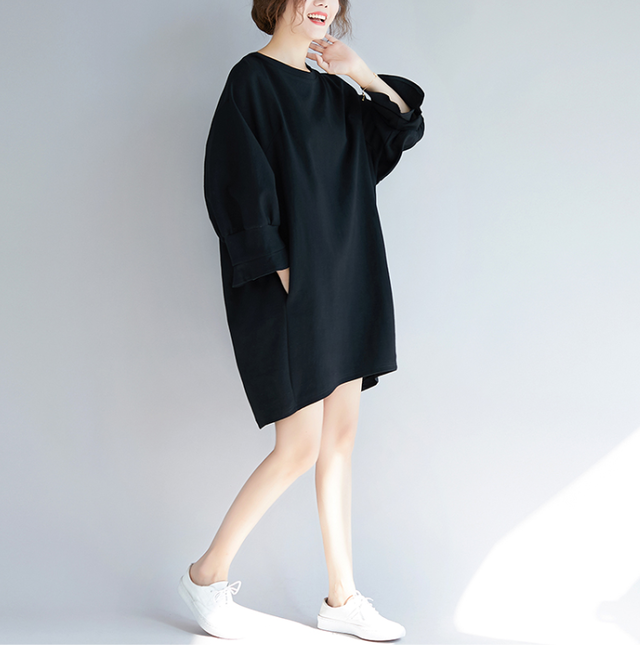 ワンピース スウェットワンピ スウェット ミニ丈 カジュアル ラウンドネック ドルマン シンプル 重ね着 秋冬 Choco Chaco