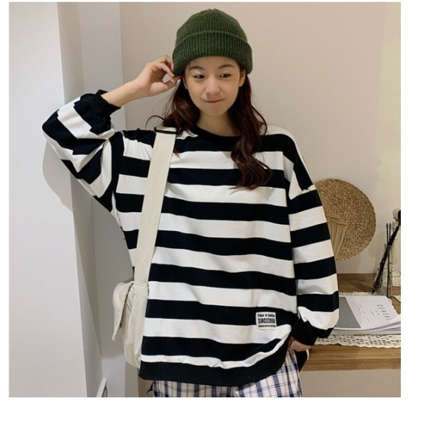 大きいサイズ レディース トップス 秋新作 大きいサイズ プルオーバー トレーナー ボーダー柄 レディース Basecamp49