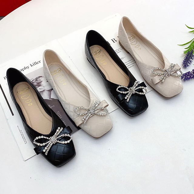 フラットシューズ キラキラ ラインストーン リボン スクエアトゥ Vカット ぺたんこ 疲れない 大人可愛い きれいめ オールシーズン 通勤 デート お出かけ 大きいサイズ Sh 1101 大きいサイズ専門店キャンディポップ