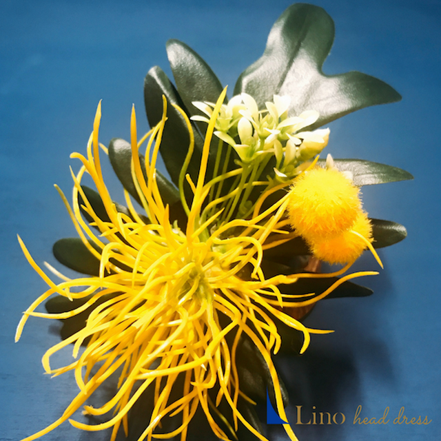 Lino 可愛いお花のヘアクリップ Yellow Lino Headdress