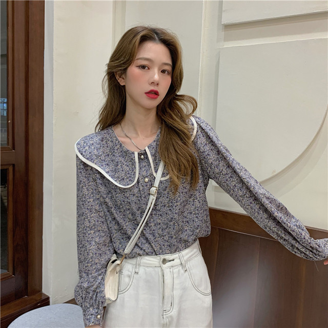 花柄ブラウス 丸襟 長袖 レトロ ガーリー 小花柄 ブラウス 春コーデ 春 秋 大人 デート お出かけ 旅行 女子会 韓国 韓国ファッション オルチャン 可愛い おしゃれ レディース Fa875 Musubi Me 韓国 オルチャン レディースファッションのお店