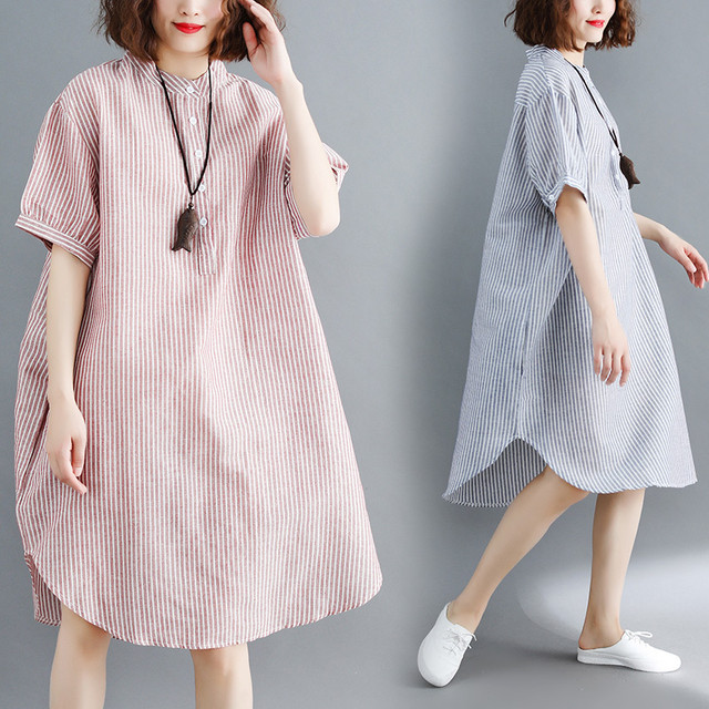 チュニック シャツ シャツワンピース 半袖 ストライプ ゆったり ビッグシルエット 体型カバー カジュアル 春 夏 お出かけ 代 30代 40代 アラサー アラフォー Sz34 Sunny Place