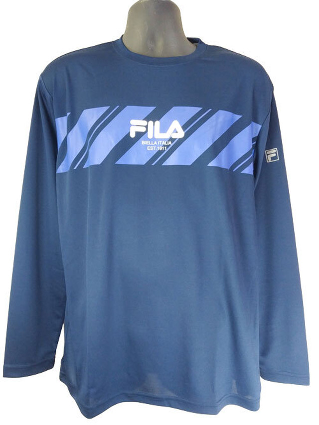 Fila フィラ Fm5360 ネイビー メンズtシャツ 長袖 テニス ウェア スポーツ 吸水速乾 汗を吸収し乾きやすいカットソー ロゴ おしゃれ 服秋 ファイブスター