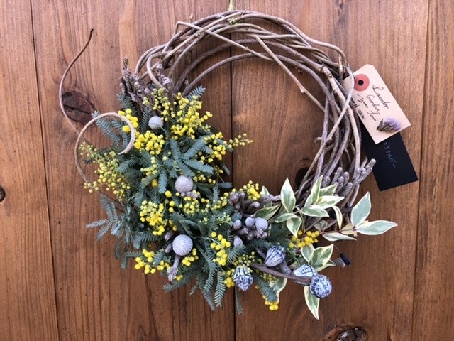 ミモザのアレンジリース 夢農場 信州 安曇野 池田町