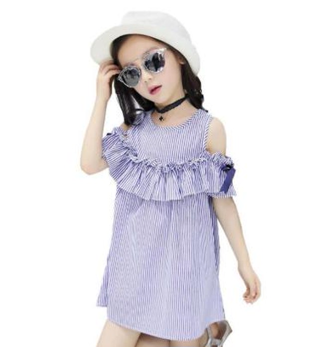 新品 女の子 肩 リボン フリル ストライプ ワンピースサイズ1 夏 華やか 子供服 Ayaka Shop