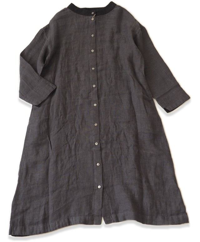 ダブルガーゼリネンワンピース クレリックカラーリネンワイドロングワンピース 長袖 ダブルガーゼ やわらか オケージョン 後ろボタン レディース ナチュラル 大人カジュアル 春 夏 梅春 Tutie ツチエ Urala