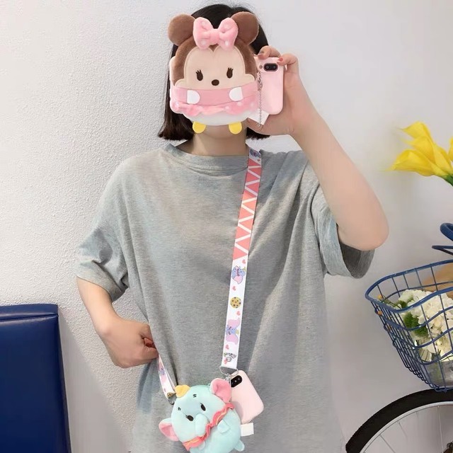 Iphone ケース 各種 ミニー ゾウ 紐付き 背面ポーチ付き 小物入れ 小銭入れ カードケース ピンク ブルー ぬいぐるみ 可愛い おしゃれ 遊園地 テーマパーク Bunny Collection こだわりの大人ファッション ベビー服 おもちゃ インテリア