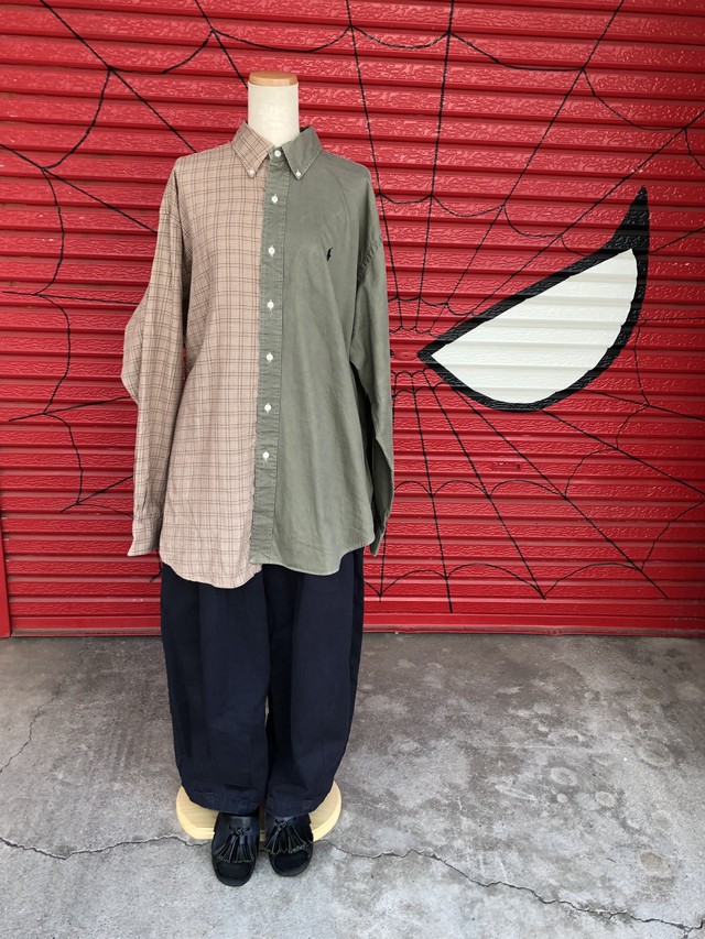 Ralph Lauren ハーフアンドハーフ シャツ 古着 リメイク Remake Akuronremake