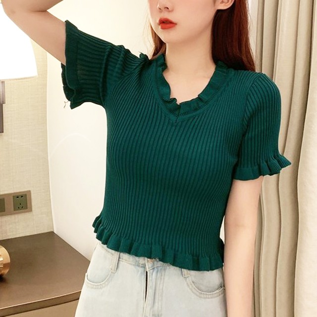 着やせ効果のサマーニット Vネック へそ出しがセクシー レディース トップス 夏ニット カットソー Kireikawaii 着やせ効果のサマーニット Vネック へそ出しがセクシー レディース トップス 夏ニット カットソー Kireikawaii