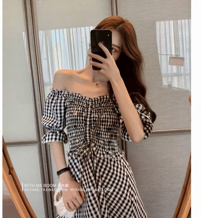 ギンガムチェック オフショル ワンピース Estela エステラ レディース 通販 Bace 韓国
