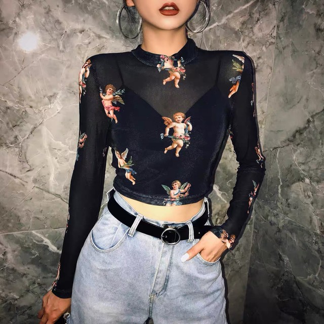 【1点のみ即納】angel print mesh t-shirt