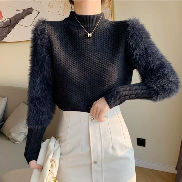 fur volume sleeve knit