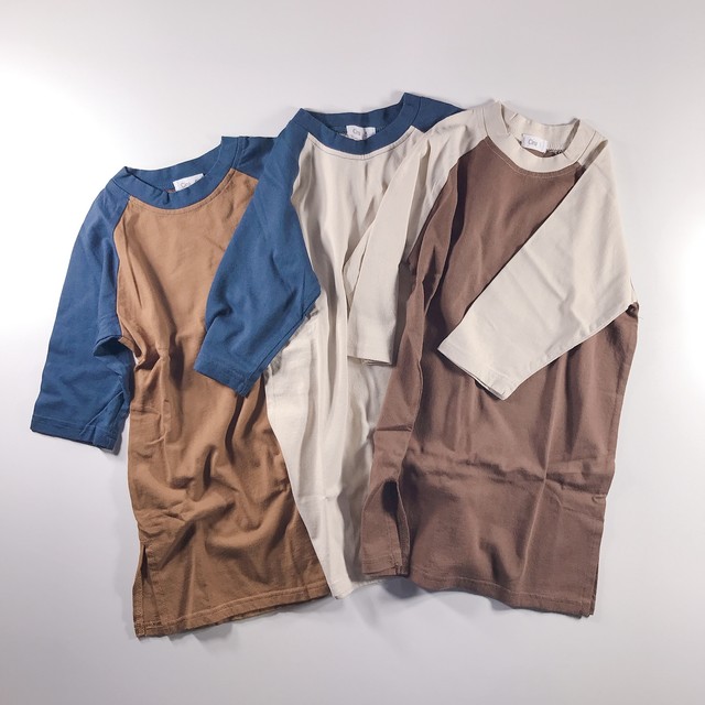 ラグラン ロング丈 ワンピース ロンt キャメル ネイビー アイボリー 韓国子供服 キッズ ジュニア 90 140 One Heart Happiness こどもふく