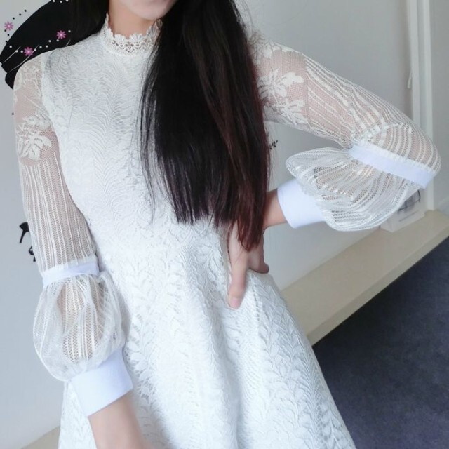 ワンピース ドレス パーティードレス 安い 結婚式 お呼ばれ 二次会 長袖 シースルー レース ひざ丈 ひざ上 大きいサイズ A1099 Happinessshop ハピネスショップ レディース ファッション アイテム トレンド