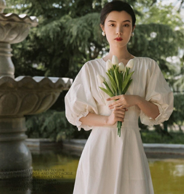 Top Mode ワンピース ロング丈 ミモレ丈 五分袖 ｖネック ふんわりバルーン袖 シンプル レディース 個性的 おしゃれ シック トレンド クール モダン カジュアル ワイルド モード系 Cool ホワイト 白 El 0134 Top Mode