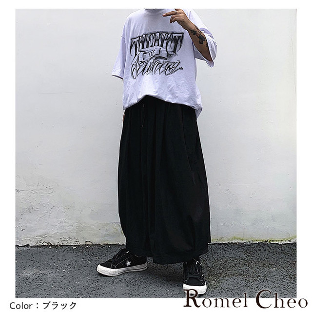 Romelcheo ビッグシルエットパンツ バギーパンツ ガウチョパンツ ゆったり ワイドパンツ ストリート ルーズシルエット オーバーサイズ 太い 和風 モード 原宿系 青文字系 ロメルチェオ Nations1 D19 Romelcheo