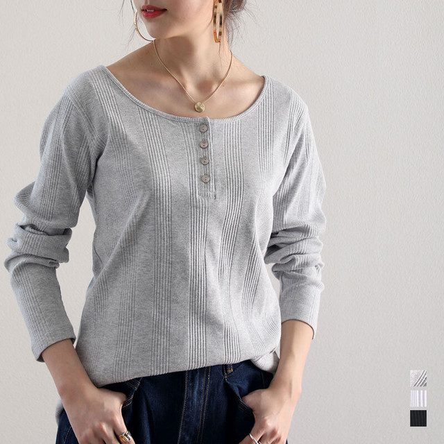 ランダムリブ ヘンリーネック無地ミドル丈ロングtシャツ 長袖 Wk 0151 Classicalelf クラシカルエルフ 公式 Base ベイス レディースファッション ファッション 通販