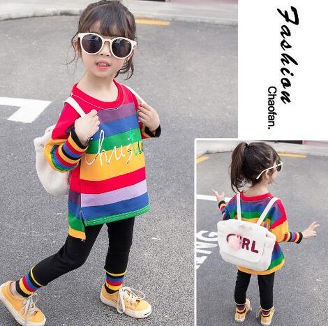 キッズ レインボートップス レギンスセットアップ Syanu Shop子供服 韓国子供服 韓国ベビー服 キッズベビー