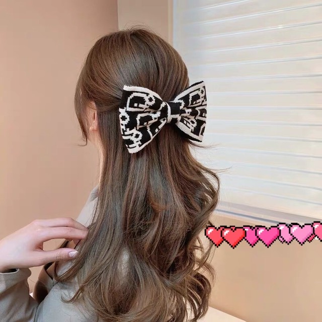 でか リボン バレッタ ヘアアクセサリー ブラック 黒 Loveysmileshop