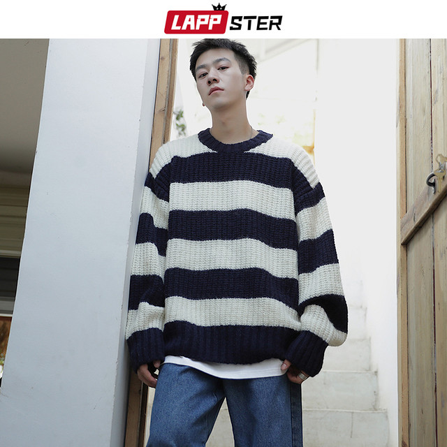 Lappster男性ストライプウールセータープルオーバー秋メンズストリートヒップホップニットセーターカップル原宿セーター かわいい オータム 秋物 Lappster公式ストア Efect