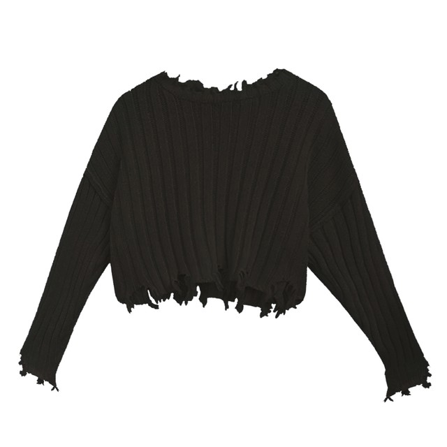 【Cat & Parfum】Ripped Cropped Knit