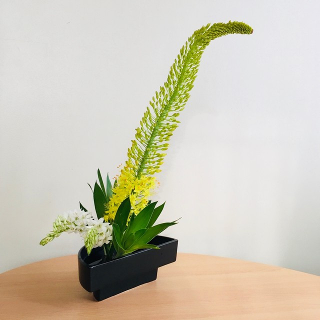 陶磁器 生け花 花瓶 花器 黒 半円 Ikebana Lily