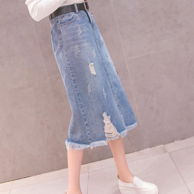 ダメージ加工デニムスカート裾フリンジ 特売チャンネル