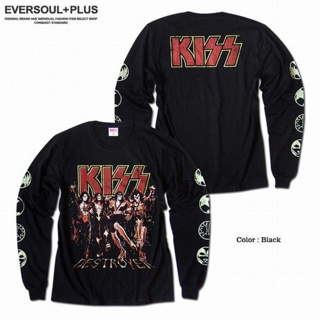 長袖 Tシャツ カットソー トップス メンズファッション ロック系コーデ 伝説のロックバンド Kiss キッス ロゴ 袖プリント ロンt ロックバンド 長袖tシャツ プリントtシャツ バンドメンバー プリント ロングスリーブ 正規ライセンス並行輸入商品 カッコ良い 袖口リブ付