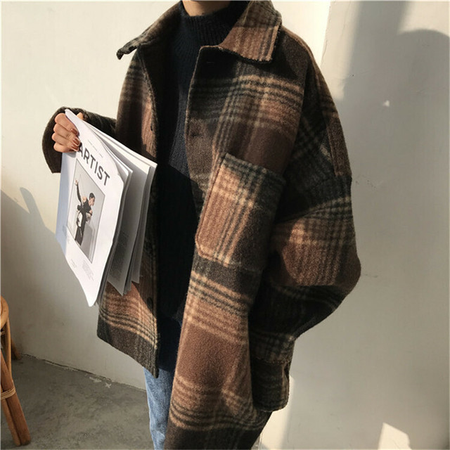 4 メンズライクでゆったり羽織れるカジュアルなチェック柄ジャケット コーヒー 海外のプチプラきれいめカジュアルレディースファッション Pakaian Lucu 海外のプチプラきれいめカジュアルレディースファッション Pakaian Lucu