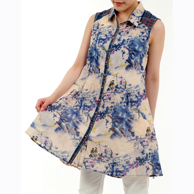 Sale ロングシャツ プリント チェック 海外セレブファッション La直輸入 レディース ノースリーブラグジュアリーカジュアル 日本未発売 インポートセレクトショップ ｌｉｐｓｔｉｃｋ