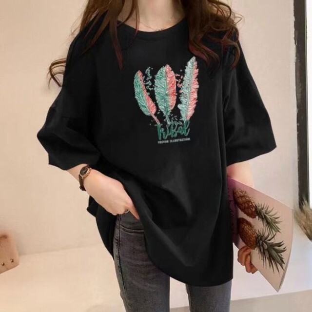 ｔシャツ トップス カットソー 半袖ｔシャツ 安い プチプラ Big オーバーサイズ ビッグ 羽 大きいサイズ A1193 Happinessshop ハピネスショップ レディース ファッション アイテム トレンド