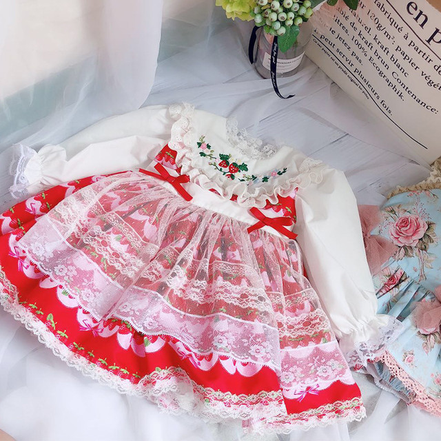 再入荷 いちご レース エプロン ワンピース ドレス 80 90 100 110 1 Rirismocking スモッキング 刺繍子供服