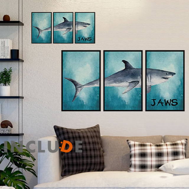 ウォールステッカー サメ 鮫 シャーク ジョーズ Jaws ホオジロザメ アオザメ 巨大人食い鮫 スリラー ホラー パニック パネル Cute Kabe Kawaii