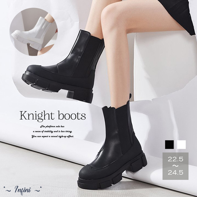 ショートブーツ レディース 靴 シューズ ブーツ 厚底 靴 歩きやすい 白 黒 おしゃれ Pu ワークブーツ Infini Arc En Ciel
