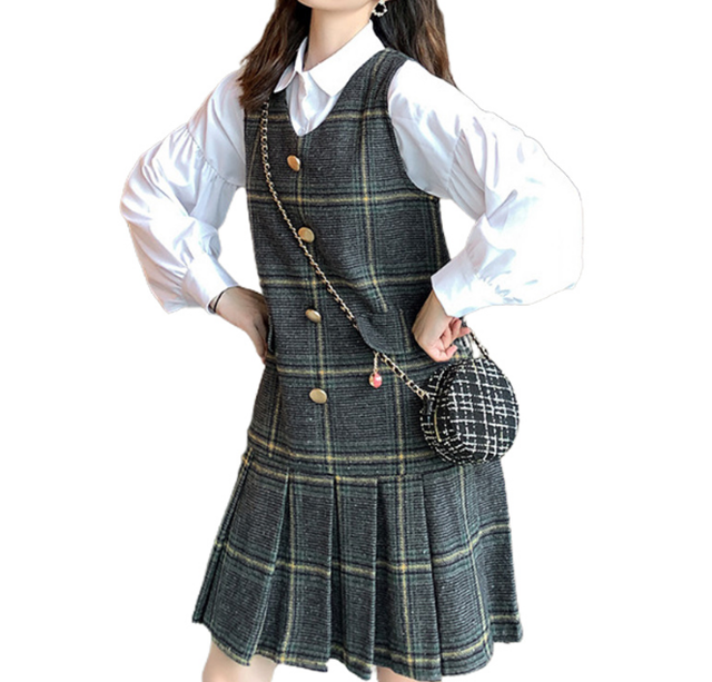 ブラウス付き 2点セット チェック柄学生服風 ワンピース コスプレ レトロ ｒ497 Rumina Select Shop