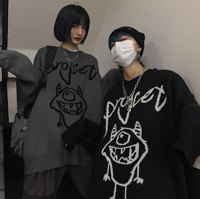 チビモンスターデザイン 可愛いニット ｈｉｐｈｏｐ系 ストリート系 原宿系 スウェット 長袖 ダンス Dance Seen