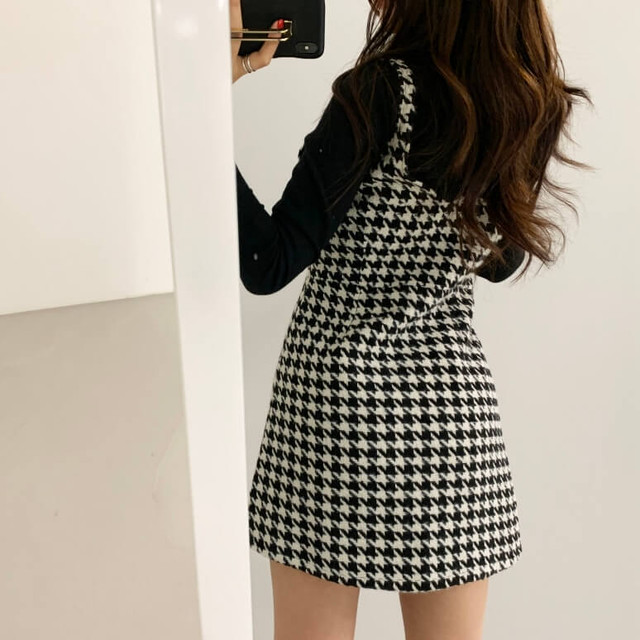 ワンピース レディース ワンピ 40代 50代 30代 代 チェック 千鳥格子 サロペットワンピ ジャンパースカート ミニ丈 ショート丈 清楚 きれいめ 個性的 アシンメトリー 大人 可愛い Dress No Sato