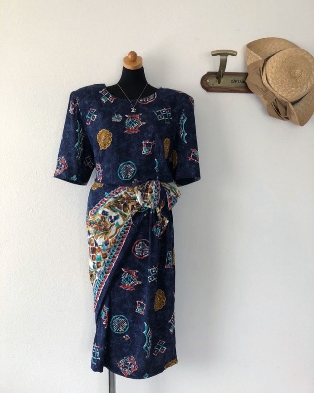 Usaヴィンテージアンティークワンピース Usa Vintage Antique Pattern Scarf Strap One Piece ローラ 洋装店