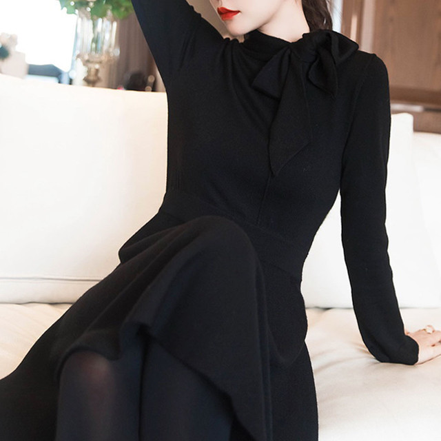 ニットワンピース リボン 大人可愛い ミニ丈 冬ワンピ お出掛け デート 上品 Sunrise0911