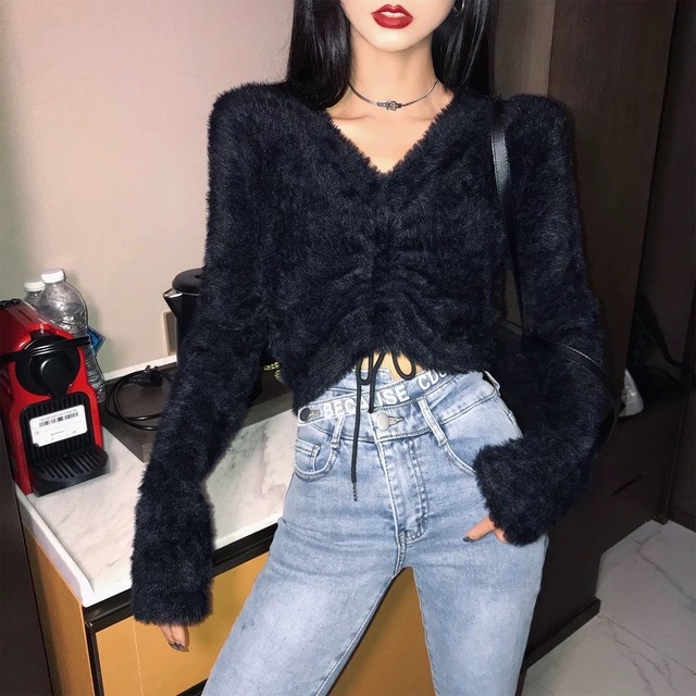 shirring bust fur tops