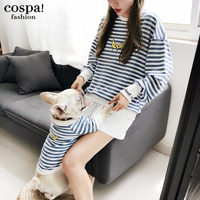 スウェット レディース ドッグウェア ペア 2枚セット ボーダー ペアルック トップス おそろい ペット 犬服 セット 長袖 韓国 Cospa Fashion