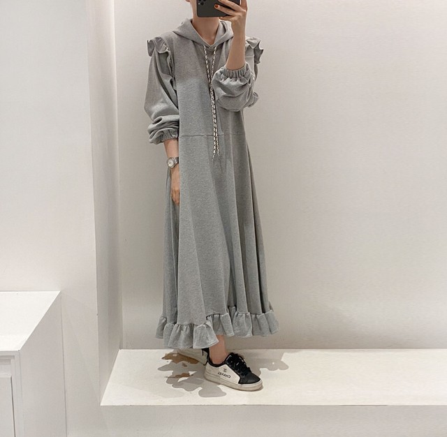 シンプルコーデ ロングワンピース スウェットワンピース マキシ丈 レディース 無地 おしゃれ フリル デイリー マタニティ Ptnym3613 Shop Suba