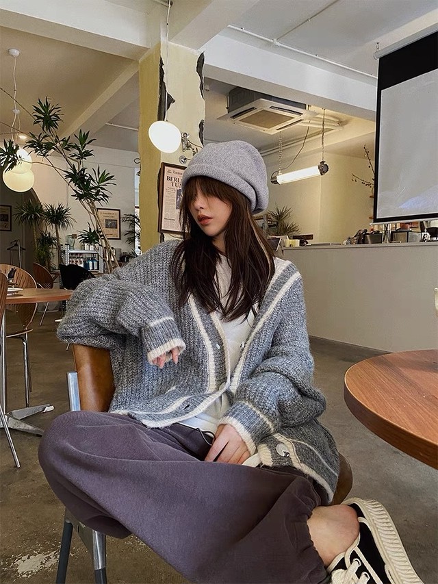 white line over cardigan