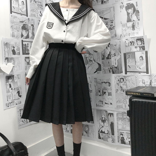 Jkスタイル かわいい セーラ服 学園服 バルーンスリーブ ホワイト 韓国ファッション オルチャン コスプレ 原宿系 10代 代 モード 系ファッション専門店 With U