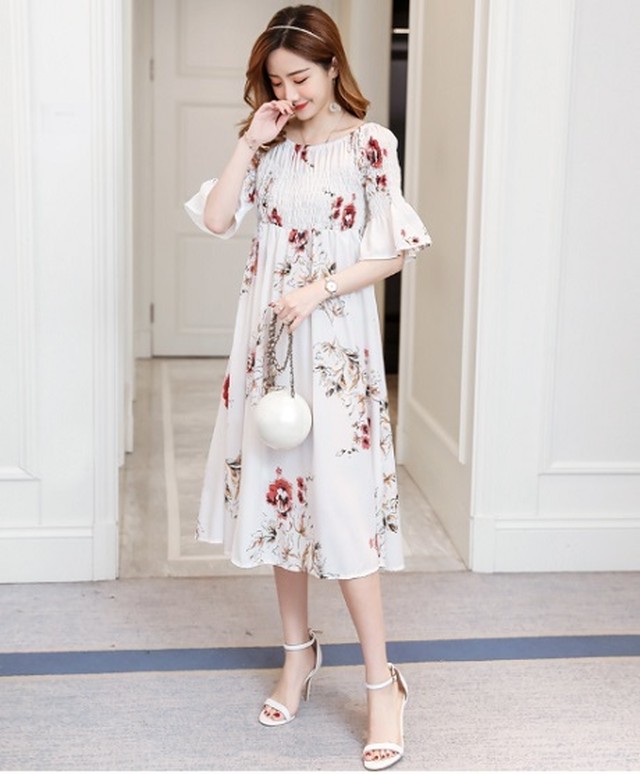 0079 花柄 オフショルダー ロングワンピース Osmanthus