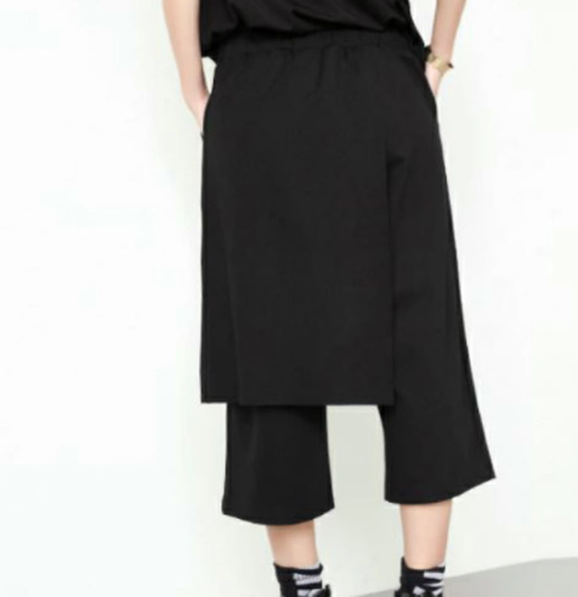 Top Mode レイヤードパンツ 重ね着 レイヤード プリント ペイント スカート モード サロン系 ストリート メンズ 黒 ブラック アシンメトリー 重ね着デザイン Cool モダン 春夏 着痩せ効果 大人カジュアル かっこいい Les43 Top Mode