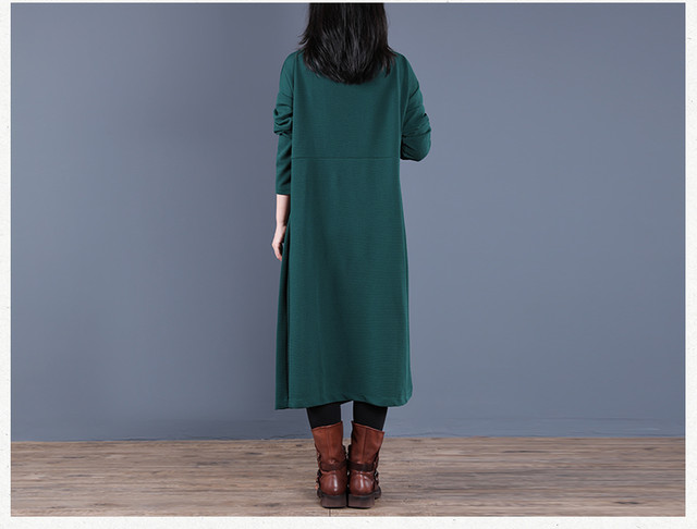 ロングワンピース レディース 40代 長袖ワンピース カジュアル 秋冬 大人 シンプル 無地 ポケット付 大きいサイズ ゆったり タートルネック 大きい サイズ N94 Select Shop Shoushou